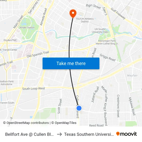 Bellfort Ave @ Cullen Blvd to Texas Southern University map