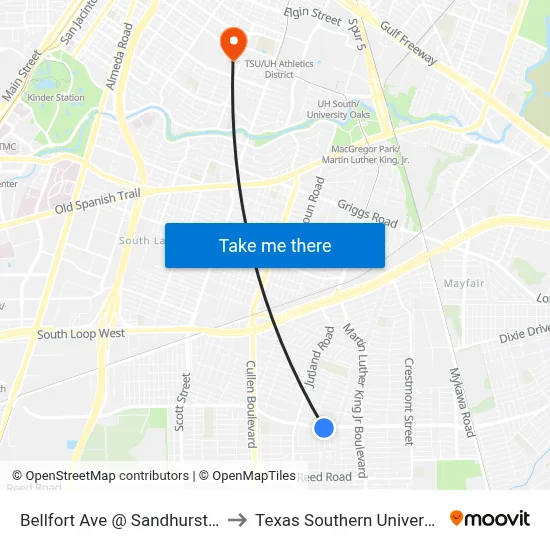 Bellfort Ave @ Sandhurst Dr to Texas Southern University map