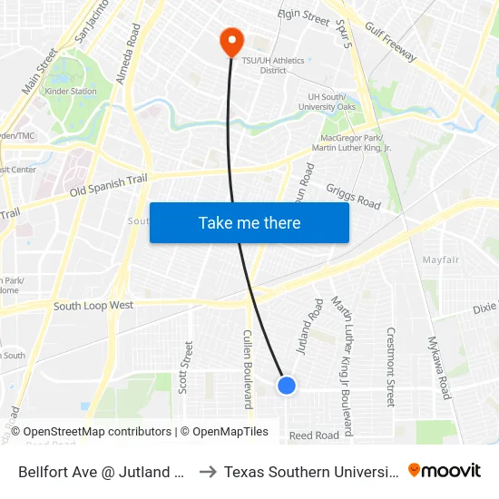 Bellfort Ave @ Jutland Rd to Texas Southern University map