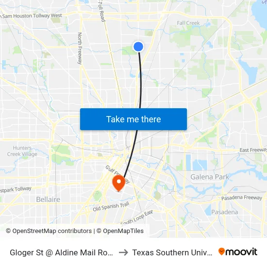 Gloger St @ Aldine Mail Route Rd to Texas Southern University map