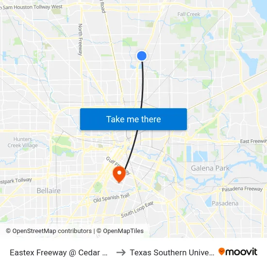 Eastex Freeway   @ Cedar Hill Ln to Texas Southern University map