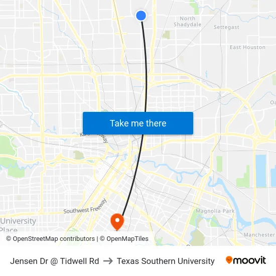 Jensen Dr @ Tidwell Rd to Texas Southern University map