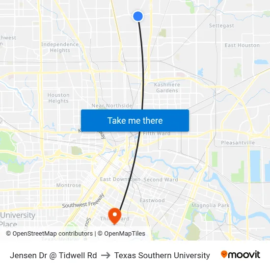 Jensen Dr @ Tidwell Rd to Texas Southern University map