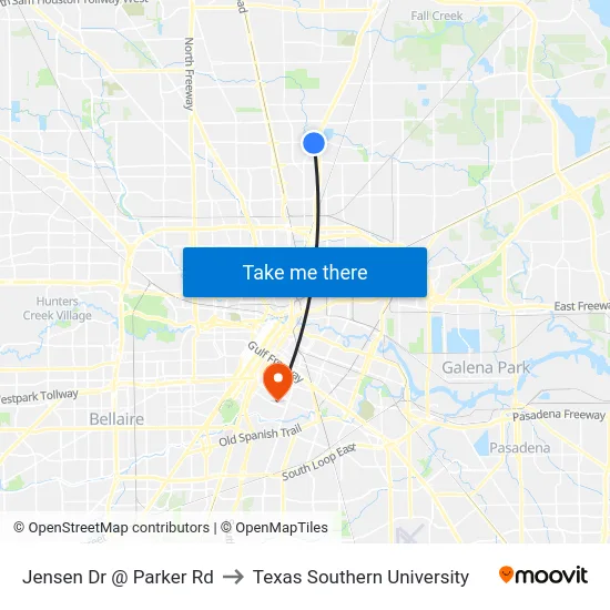 Jensen Dr @ Parker Rd to Texas Southern University map