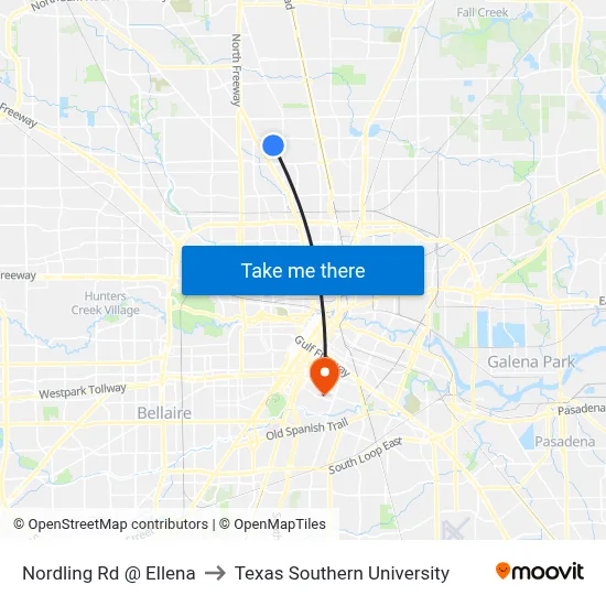 Nordling Rd @ Ellena to Texas Southern University map