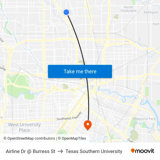 Airline Dr @ Burress St to Texas Southern University map