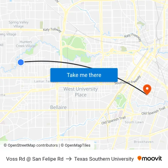 Voss Rd @ San Felipe Rd to Texas Southern University map