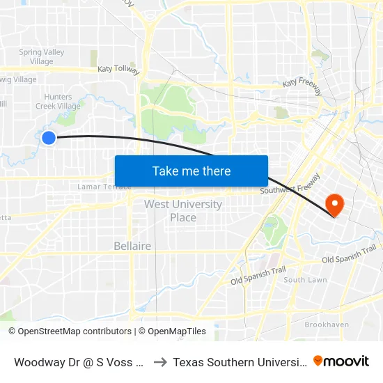 Woodway Dr @ S Voss Rd to Texas Southern University map