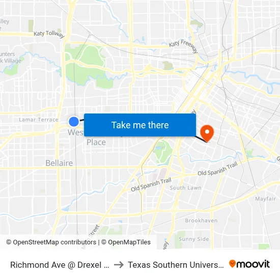 Richmond Ave @ Drexel Dr to Texas Southern University map
