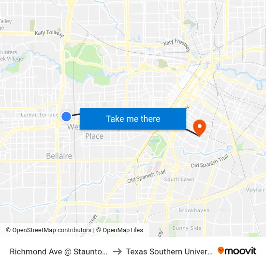 Richmond Ave @ Staunton St to Texas Southern University map