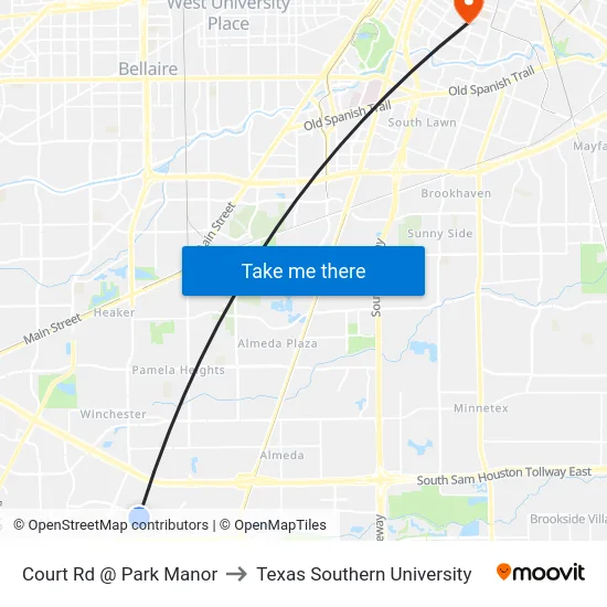 Court Rd @ Park Manor to Texas Southern University map