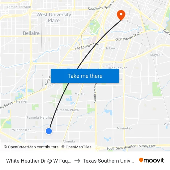 White Heather Dr @ W Fuqua St to Texas Southern University map