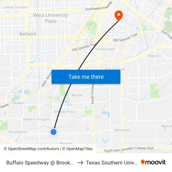 Buffalo Speedway   @ Brookfield Dr to Texas Southern University map