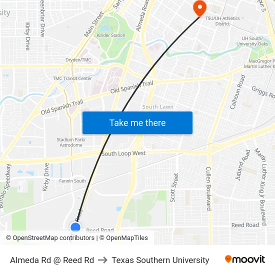 Almeda Rd @ Reed Rd to Texas Southern University map