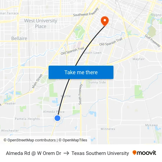 Almeda Rd @ W Orem Dr to Texas Southern University map