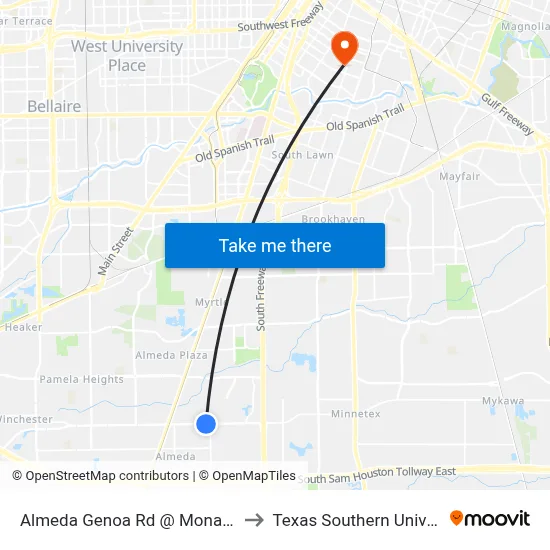 Almeda Genoa Rd @ Monarch Rd to Texas Southern University map