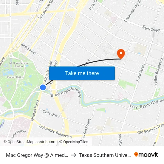 Mac Gregor Way @ Almeda Rd to Texas Southern University map
