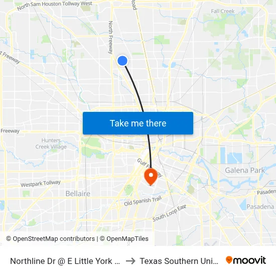 Northline Dr @ E Little York Rd Mb1 to Texas Southern University map