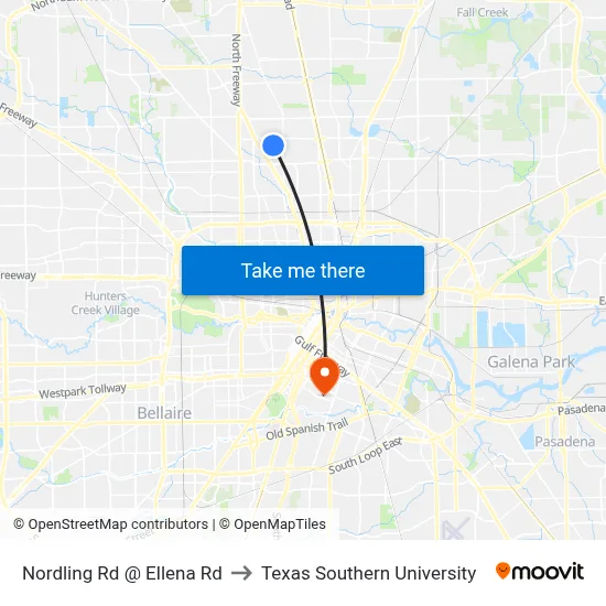Nordling Rd @ Ellena Rd to Texas Southern University map
