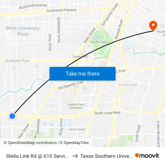 Stella Link Rd @ 610 Service Rd to Texas Southern University map