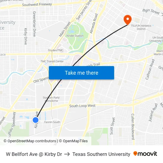 W Bellfort Ave @ Kirby Dr to Texas Southern University map