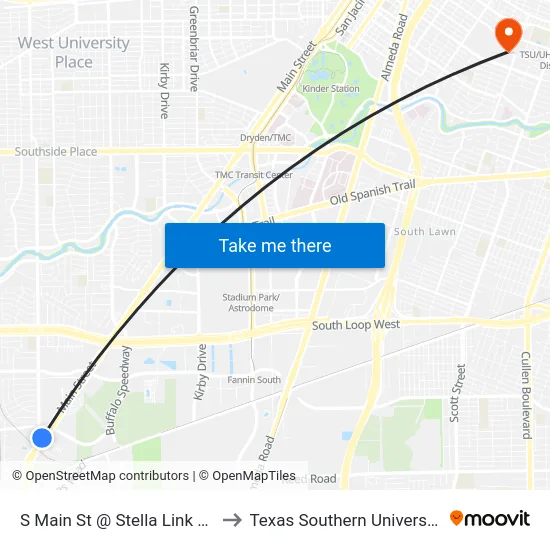 S Main St @ Stella Link Rd to Texas Southern University map