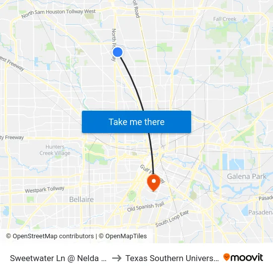 Sweetwater Ln @ Nelda Rd to Texas Southern University map