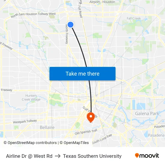 Airline Dr @ West Rd to Texas Southern University map