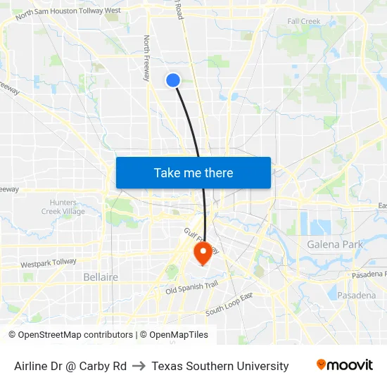 Airline Dr @ Carby Rd to Texas Southern University map
