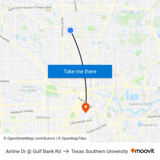 Airline Dr @ Gulf Bank Rd to Texas Southern University map