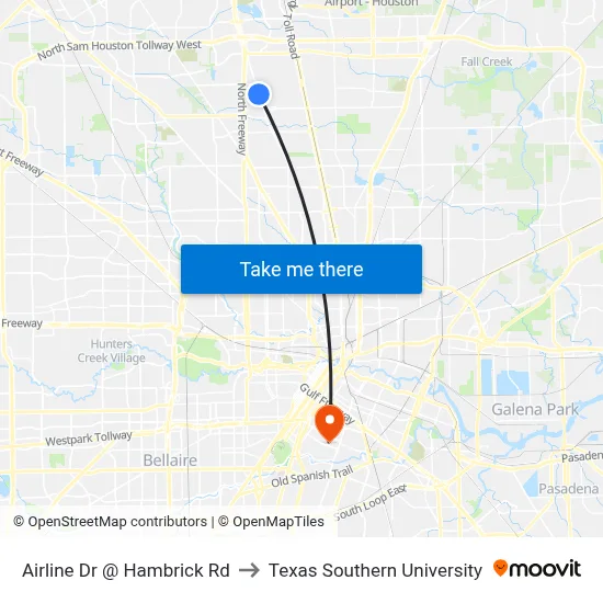 Airline Dr @ Hambrick Rd to Texas Southern University map