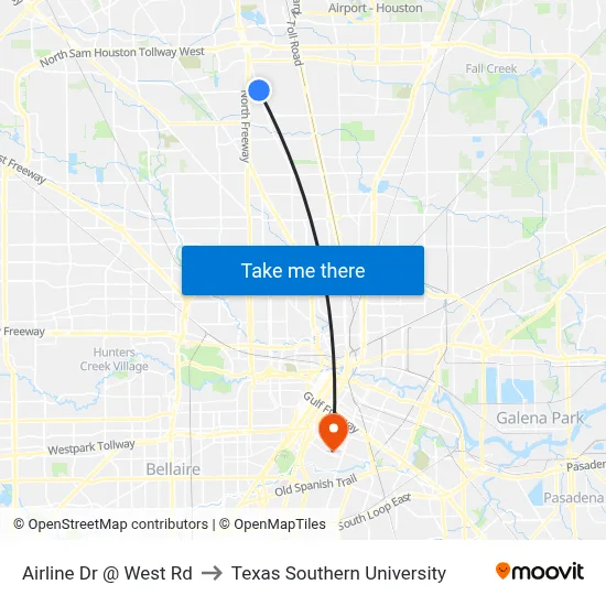 Airline Dr @ West Rd to Texas Southern University map