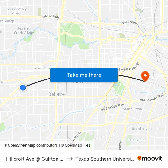 Hillcroft Ave @ Gulfton Dr to Texas Southern University map
