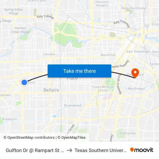 Gulfton Dr @ Rampart St MB to Texas Southern University map