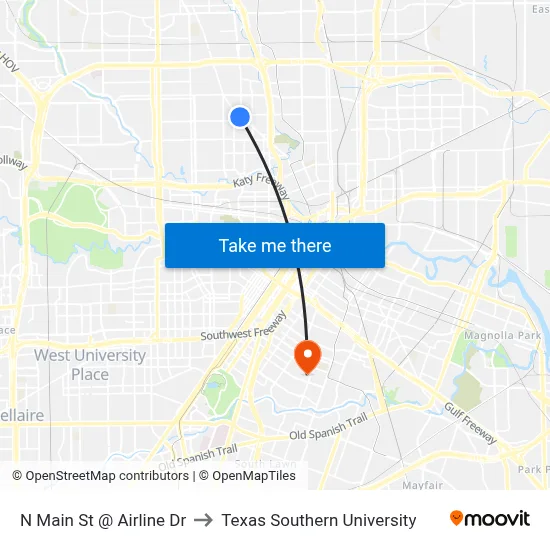 N Main St @ Airline Dr to Texas Southern University map
