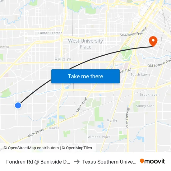 Fondren Rd @ Bankside Dr MB to Texas Southern University map
