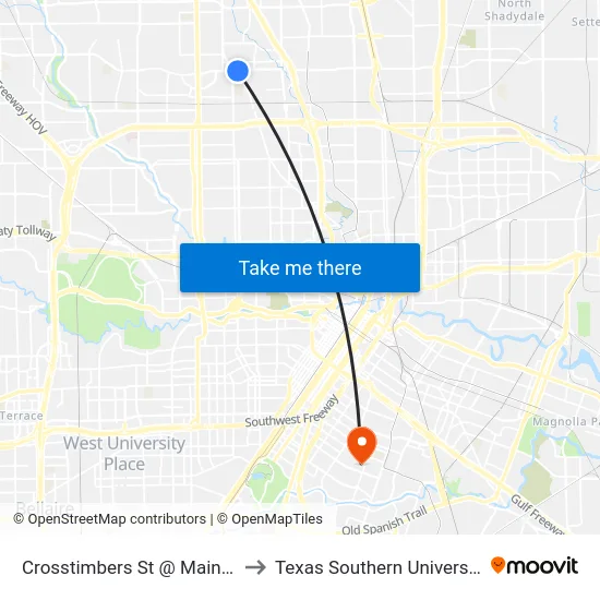 Crosstimbers St @ Main St to Texas Southern University map