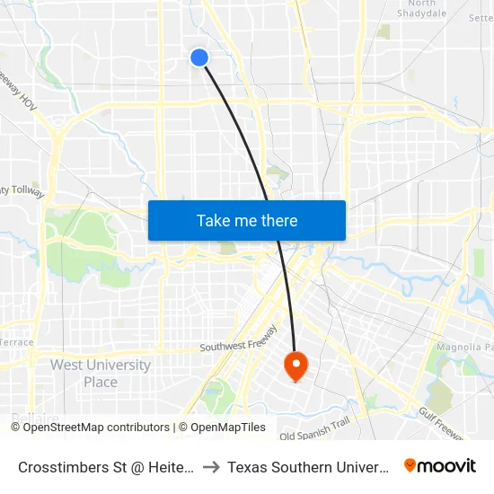 Crosstimbers St @ Heite St to Texas Southern University map