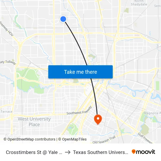 Crosstimbers St @ Yale St to Texas Southern University map