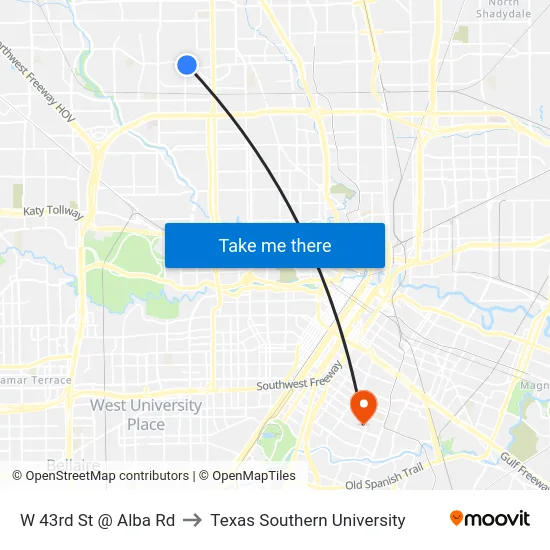W 43rd St @ Alba Rd to Texas Southern University map