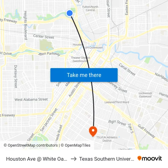 Houston Ave @ White Oak Dr to Texas Southern University map