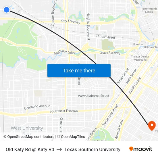 Old Katy Rd @ Katy Rd to Texas Southern University map