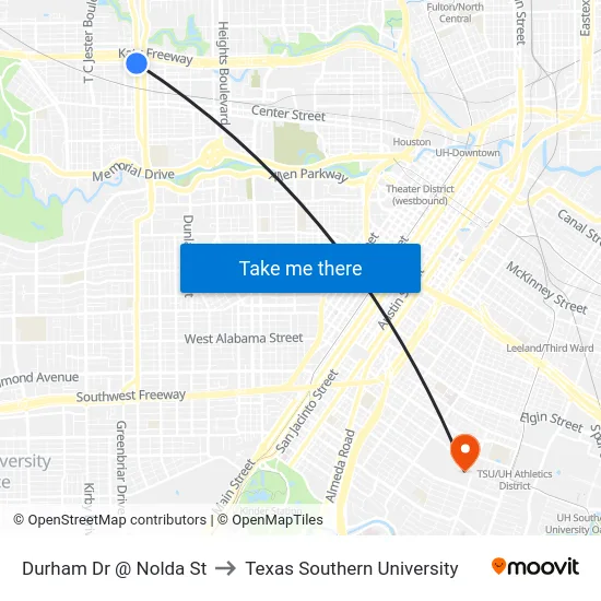 Durham Dr @ Nolda St to Texas Southern University map