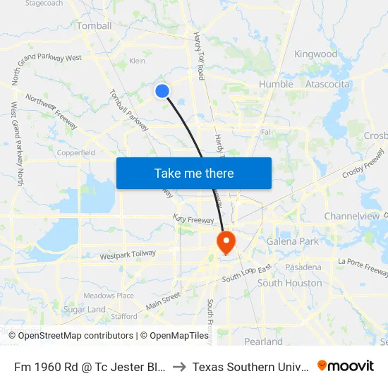 Fm 1960 Rd @ Tc Jester Blvd MB to Texas Southern University map