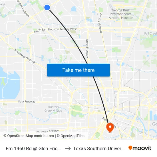 Fm 1960 Rd @ Glen Erica Dr to Texas Southern University map