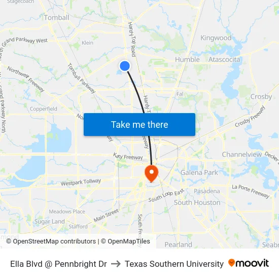 Ella Blvd @ Pennbright Dr to Texas Southern University map
