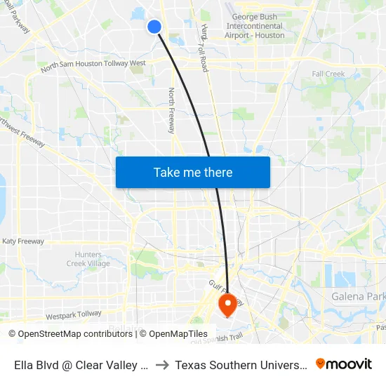 Ella Blvd @ Clear Valley Dr to Texas Southern University map
