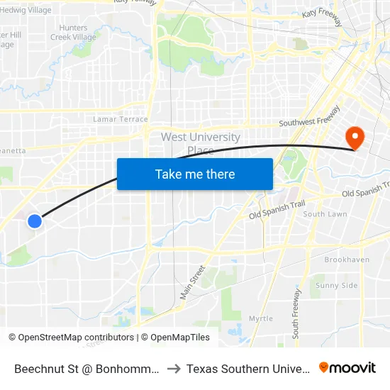 Beechnut St @ Bonhomme Rd to Texas Southern University map