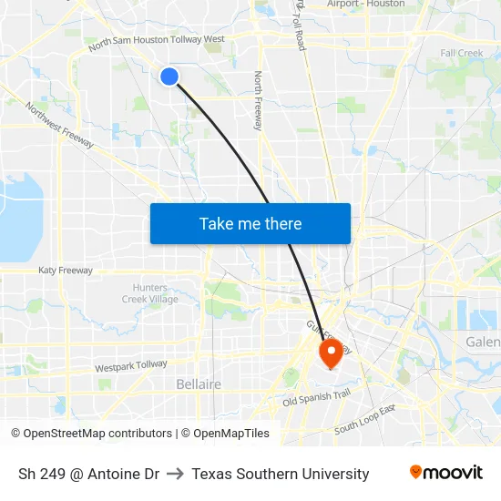 Sh 249 @ Antoine Dr to Texas Southern University map
