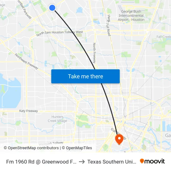 Fm 1960 Rd @ Greenwood Forest Dr to Texas Southern University map